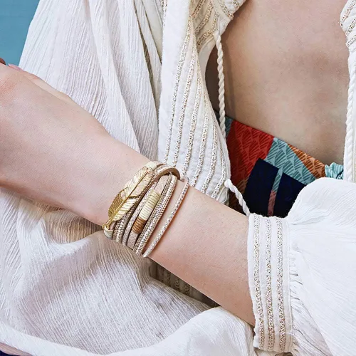 Miniatura 2 de Wowanoo - Juego de 3 pulseras de cuero de varias capas con cierre magnético para mujer, con cristales, ramas de árbol pulseras para mujer.