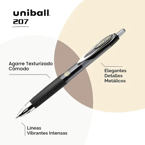 Miniatura 4 de Bolígrafos de gel retráctiles Uni-Ball 207, micro punta (0.5 mm), negro, paquete de 12