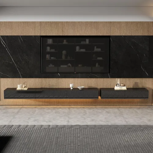 Miniatura 8 de AIEGLE Soporte flotante para TV montado en la pared, centro de entretenimiento de alto brillo con 3 cajones y luces LED de 16 colores, estante