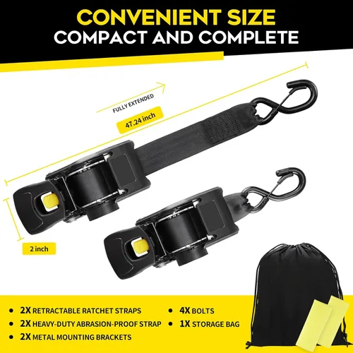 Miniatura 4 de Hifybaty 2 correas de trinquete retráctiles – Correas de trinquete resistentes de 2 pulgadas x 4 pies para remolque de barco – Soportes de montaje