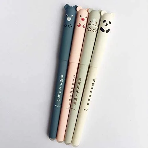 Miniatura 2 de 4 bolígrafos de gel femeninos lindos de 0.014 in, tinta azul kawaii, cerdo, oso, gato, ratón, bolígrafos de gel borrables para la escuela, oficina