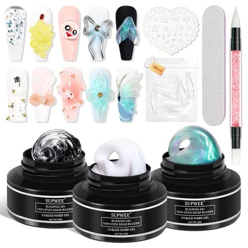 Miniatura 15 de Gel de Escultura 3D en Blanco Perla para Arte en Uñas, Gel Constructor Sólido Antiadherente para Manos, Uñas Duras para Extensión, Moldeado