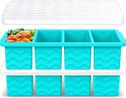 Miniatura 13 de Doasuwish Bandejas de cubitos de hielo para congelador con tapas, 2 cucharadas de 10 cubos cuadrados y bandejas de hielo en forma de corazón, moldes