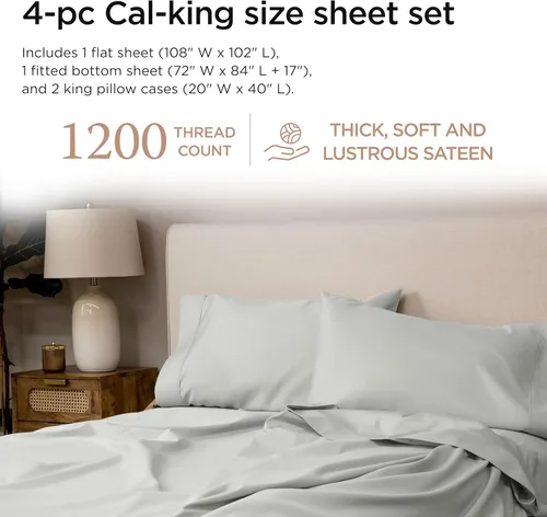 Miniatura 97 de Threadmill Sábanas de Lujo de Algodón Supima, Sábanas de 100% Algodón Suave de 1200 Hilos de Lujo para Cama de Tamaño Completo, Juego de 4 Sábanas