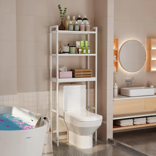 Miniatura 3 de Gizoon Armario de almacenamiento de 3 niveles sobre el inodoro, almacenamiento de bambú para baño sobre inodoro con estantes ajustables, estantes