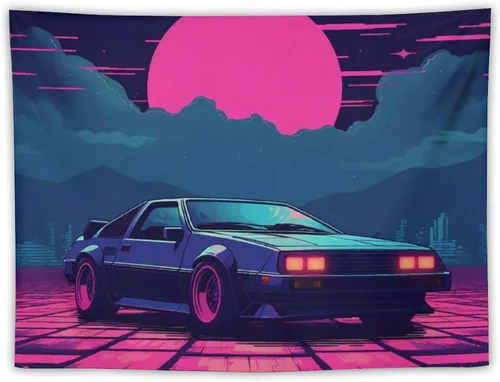 josnmre Retrowave Jdm Classic Car Retro Cyberpunk Tapestry Wall Hanging for Bedroom Aesthetic Art Home Decor Dorm Classroom Living Room Tapestries