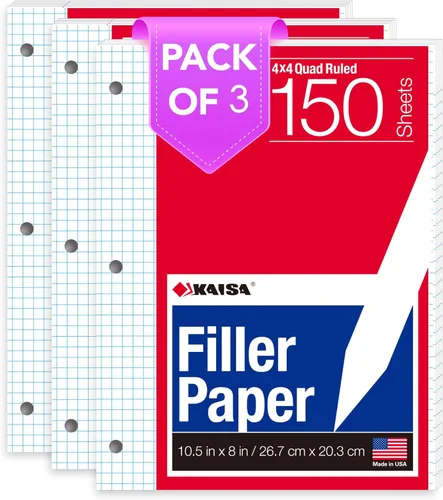 Miniatura 17 de KAISA Papel para cuaderno de hojas sueltas, rayas universitarias, 300 hojas por papel rayado, 8 x 10.5 pulgadas, 3 agujeros perforados para carpeta