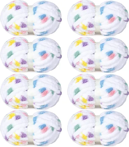 Miniatura 23 de HOMBYS Paquete de 8 hilos gruesos gigantes para tejer a ganchillo/tejer a mano, súper voluminosos, grandes, suaves, esponjosos, tie dye de felpa