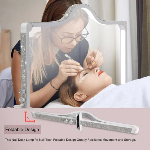 Miniatura 5 de Luz de Media Luna para Manicura, Lámpara de Uñas Cuadrada Plegable de 87.6 cm con Soporte para Teléfono, Lámpara de Manicura de Media Luna Ajustable