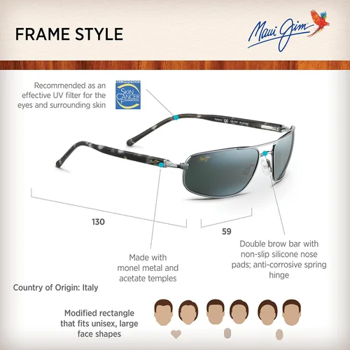 Miniatura 6 de Maui Jim Mens Kahuna Polarized Rectangular Sunglasses