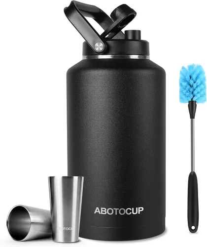 Miniatura 9 de ABOTOCUP Botella de agua de 64 onzas con recubrimiento en polvo, botella de agua aislada de acero inoxidable con tapas de popote y asa de paracord