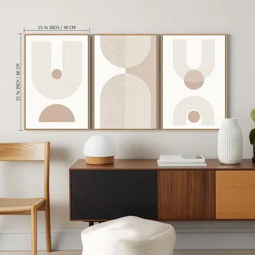 Miniatura 2 de Zessonic Arte de pared moderno bohemio de mediados de siglo, lienzo enmarcado abstracto, pintura de líneas geométricas neutrales, obra de arte