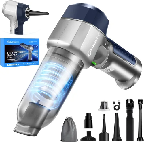 Miniatura 8 de SakerPlus Aspiradora Mini, Aspirador de Coche 3 en 1 de Alta Potencia, Succión Potente de 15000PA, Aspiradora de Aire y Polvo, 7500mAh, Filtro Dual