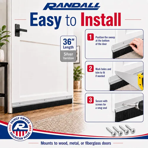 Miniatura 5 de Barrido de puerta de aluminio y cepillo 36 pulgadas de longitud Solución resistente a la intemperie para huecos de hasta 1 1/2 pulgadas Sello