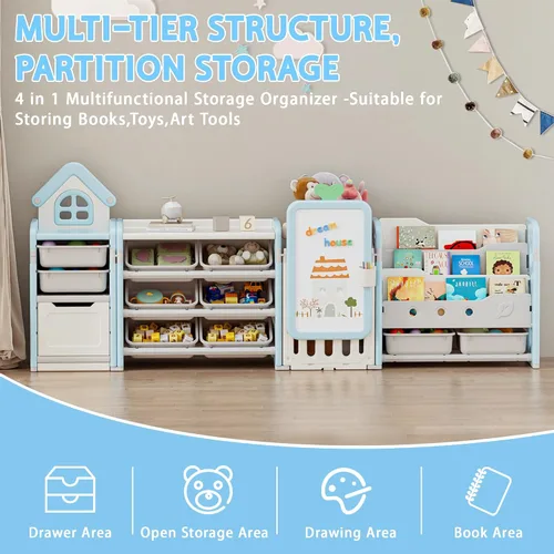 Miniatura 5 de DEYGIA Organizador plegable de almacenamiento de juguetes para niños con 10 contenedores extraíbles y estantería de 3 niveles, organizador