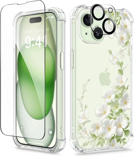 Miniatura 66 de GVIEWIN Funda para iPhone 15 Plus, [3 en 1] con protector de pantalla y protector de lente de cámara, transparente, suave, a prueba de golpes