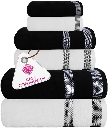 Miniatura 17 de CASA COPENHAGEN Solitaire Juego de 6 toallas - Negro, 600 GSM 2 toallas de baño 2 toallas de mano 2 toallitas, diseñadas en Dinamarca, hechas