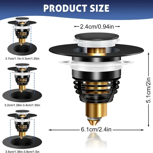 Miniatura 2 de AURUZA Paquete de 2 tapones universales para lavabo de baño, colador para filtro de drenaje desplegable tipo bala de 1.1 a 1.5 pulgadas, convertidor