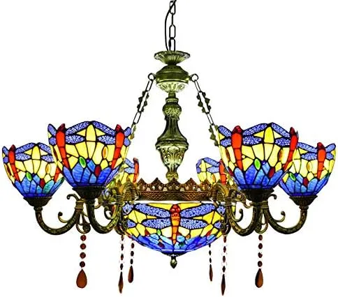 Miniatura 5 de Iluminación colgante LED lámpara victoriana estilo Tiffany antiguo vidrieras 6+1 luz colgante luz para comedor sala de estar café restaurante - TYP