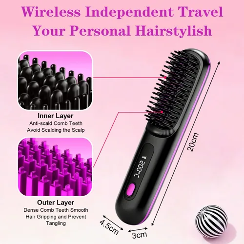 Miniatura 7 de Go Brush Pro - Cepillo alisador de pelo inalámbrico, cepillos alisadores portátiles para viajes, mini cepillos de pelo inalámbricos de calentamiento