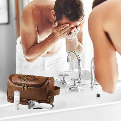 Miniatura 5 de xrlsg Neceser personalizado para hombres, kit de organizador de viaje de piel sintética grabada personalizada con gancho para colgar, regalo