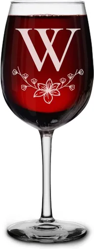 Miniatura 25 de shop4ever Copa de vino con monograma con monograma floral con inicial grabada, copa de vino de 16 onzas, elegante copa de vino de letra B