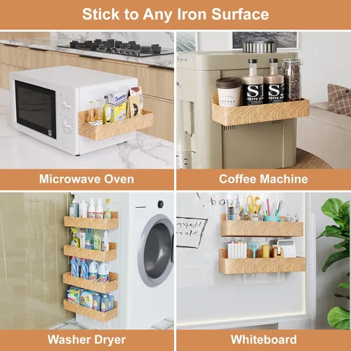 Miniatura 6 de Mystozer Estante magnético para especias para refrigerador, organizador de cocina y estante de almacenamiento, grano de madera (paquete de 4)