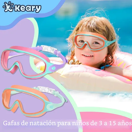 Miniatura 2 de Keary - Paquete de 2 gafas de natación para niños de 3 a 15 años, protección ultravioleta, antivaho, para piscina, agua, para niños, niñas, jóvenes