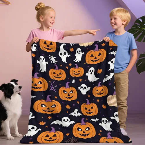 Miniatura 6 de D-Story Manta de vellón de Halloween, manta de calabaza de otoño para sofá, cama, habitación, regalos de Acción de Gracias para niños y adultos, 50