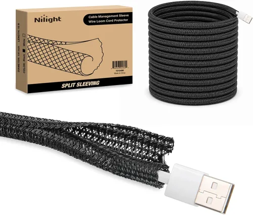 Miniatura 10 de Nilight - Funda para cable, fundas de gestión de cable de 10 pies - 1/2 pulgada, funda trenzada, telar de alambre autoenvolvente dividido