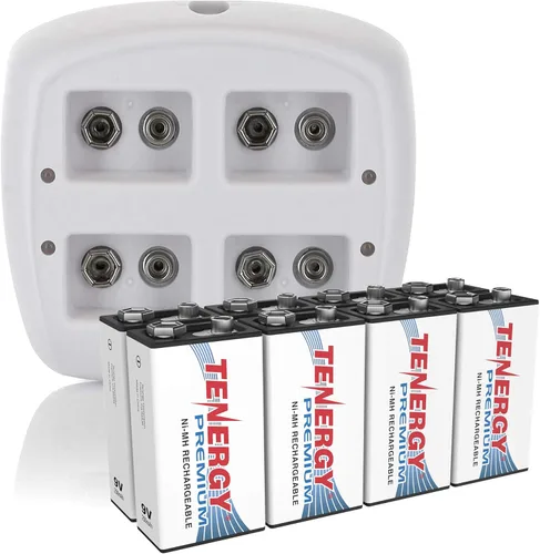 Miniatura 11 de Tenergy TN136 Cargador inteligente de 4 bahías 9V con 4 piezas 9V Tenergy Centura (baja autodescarga) NiMH 200mah baterías recargables