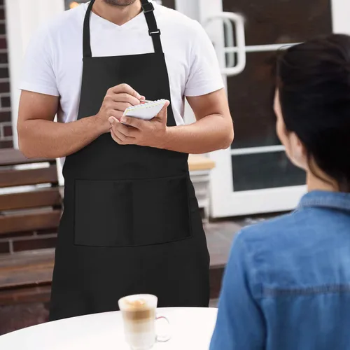 Miniatura 2 de Xornis Paquete de 2 delantales ajustables con 2 bolsillos para mujeres y hombres, cocinero, cocinero, color negro