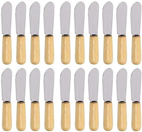 Miniatura 8 de Juego de 6 mini esparcidores de mantequilla de acero inoxidable con mango de madera de 4 pulgadas