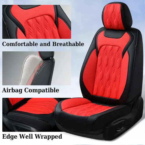 Miniatura 4 de Coverado Juego Completo de Fundas de Asiento de Automóvil, Fundas de Asiento de Cuero de Lujo para Delantero y Trasero, Fundas de Asiento En
