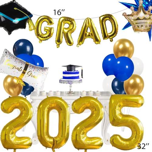 Miniatura 4 de Kit de arco de guirnalda de globos de graduación con temática azul con globos de aluminio para estudiantes universitarios de secundaria, clase