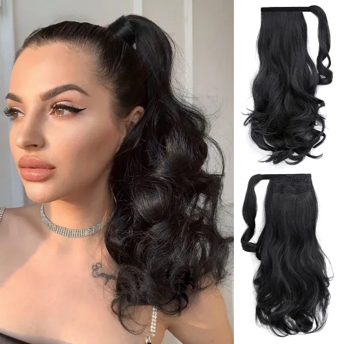 Miniatura 14 de Auburn - Extensiones de cabello con clip de cola de caballo, extensiones de cola de caballo de 16 pulgadas, rizadas, onduladas, sintéticas