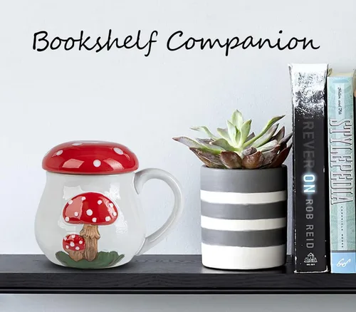 Miniatura 3 de Bonita taza de hongo con tapa, taza grande de cerámica para café y té, regalo divertido para mujeres