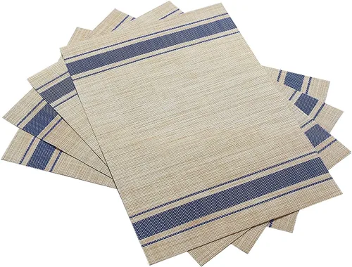 Miniatura 2 de Juego de 4 manteles individuales de vinilo tejido cruzado, resistentes al calor, antideslizantes, manteles individuales para mesa de comedor