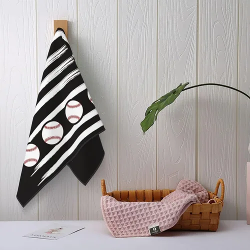 Miniatura 4 de Juego de 2 toallas de mano de béisbol, regalo para los amantes del béisbol, suaves y absorbentes, toallas de baño con bandera estadounidense