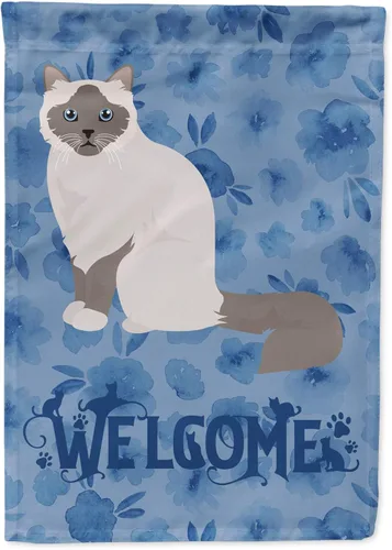 Miniatura 28 de Caroline's Treasures CK5047CHF Ojos Azules - Bandera de bienvenida con diseño de gato para casa de porche, grande, para colgar en la pared