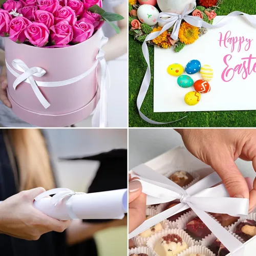 Miniatura 4 de Cinta blanca de 3/8 pulgadas, cinta de 50 yardas para envolver regalos, ramo de flores, manualidades, lazo, pelo de Leis, cintas de tela de satén