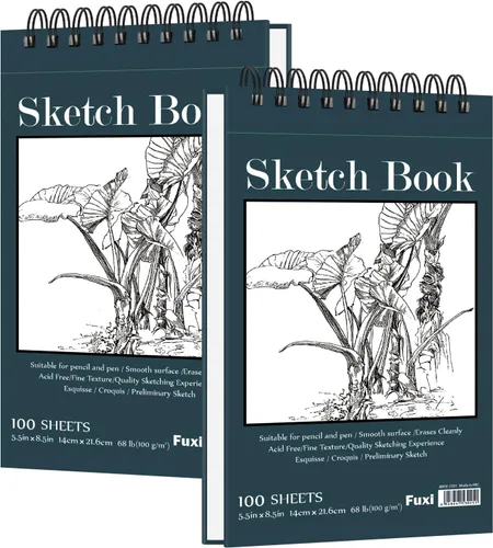Cuaderno de bocetos pequeño de 5.5 x 8.5 pulgadas, paquete de 2 mini blocs de bocetos en espiral superior, tapa dura pequeña, 100 hojas cada una de