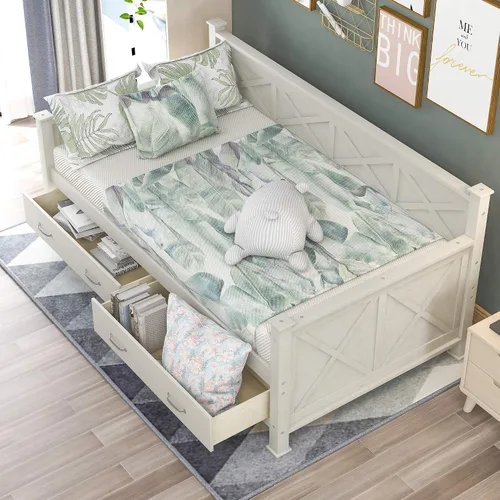Miniatura 4 de Bellemave Marco de sofá cama individual con cajones de almacenamiento, plataforma de madera, sofá cama capitán para niños, dormitorio, sala de estar