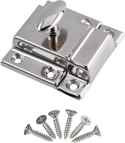 Miniatura 10 de Pestillo de puerta de gabinete de latón antiguo estampado pequeño - 1 7/8" × 1 7/8" - Pestillo de puerta de armario con resorte cargado con giro