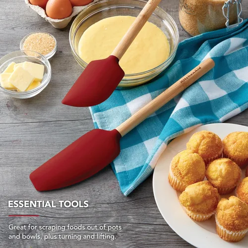 Miniatura 4 de KitchenAid - Juego de espátulas de bambú, rojo imperio, 2 piezas Empire Red