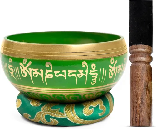 Miniatura 15 de Juego de cuencos tibetanos de latón, grado curativo maestro, auténtico cuenco de sonido hecho a mano por Himalayan Bazaar Negro