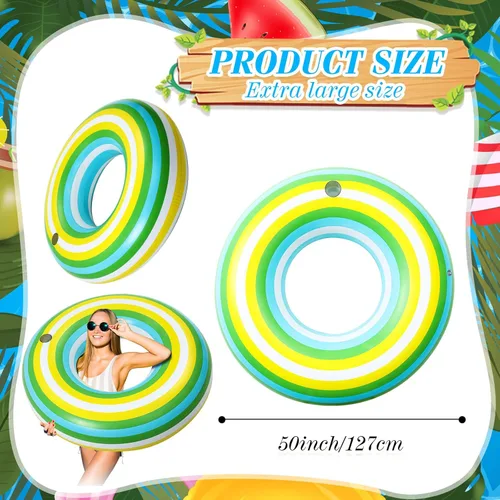 Miniatura 2 de Flotadores inflables gigantes de 50 pulgadas con forma de dona de rayas verdes, flotadores de piscina tamaño adulto juguetes para decoración