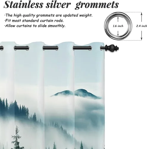 Miniatura 14 de AWERT Cortinas opacas para dormitorio, árbol negro con niebla, naturaleza, amanecer, bosque, 2 paneles para sala de estar, bloqueo de calor, 21 x 45