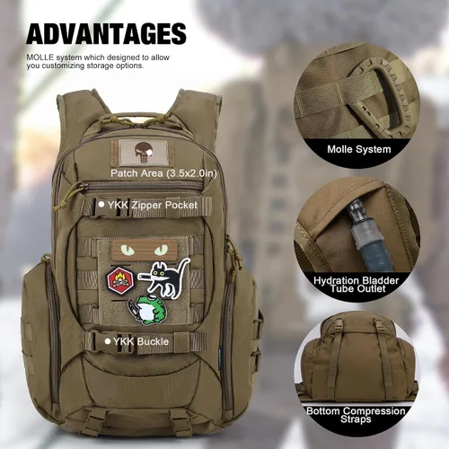 Miniatura 4 de Mardingtop - Mochila táctica de 28L para hombres con parche de velcro, Caqui