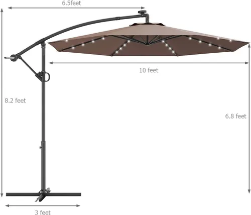 Miniatura 5 de Tangkula Sombrilla solar de patio de 10 pies, sombrilla voladiza para exteriores con rotación de 360 grados, poste de aluminio, fácil ajuste de Café